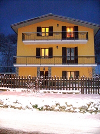 chalet style house in snow